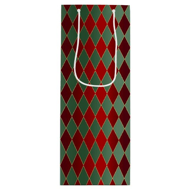 Sacola Para Vinho Padrão de luxo de Harlequin Verde Elegante (Frente)