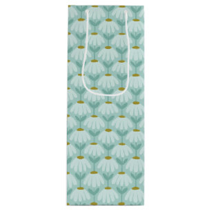 Sacola Para Vinho Padrão de Margaridas Florais Vintage Azul Teal e O
