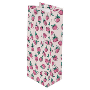 Sacola Para Vinho Padrão de morango rosa
