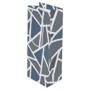 Sacola Para Vinho Padrão de mosaico de cinza azul