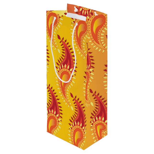 Sacola Para Vinho Padrão de Paisley Persa - Chama Laranja Oriental T (Verso inclinado)