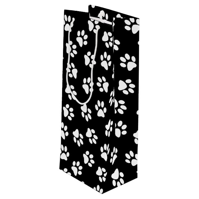 Sacola Para Vinho Padrão De Patas, Patas Cachorros, Patas Brancas (Verso inclinado)
