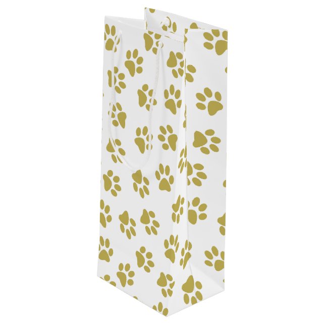 Sacola Para Vinho Padrão De Patas, Patas Cachorros, Pistas De Ouro (Verso inclinado)