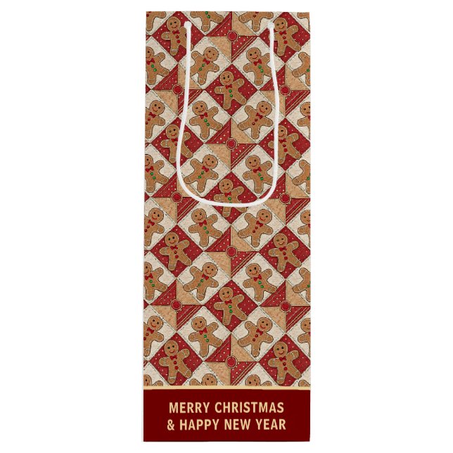 Sacola Para Vinho Padrão de Patchwork do Homem de Biscoito Customiza (Frente)