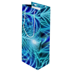 Sacola Para Vinho Padrão de Repetição Fractal Luminoso Azul Elétrico