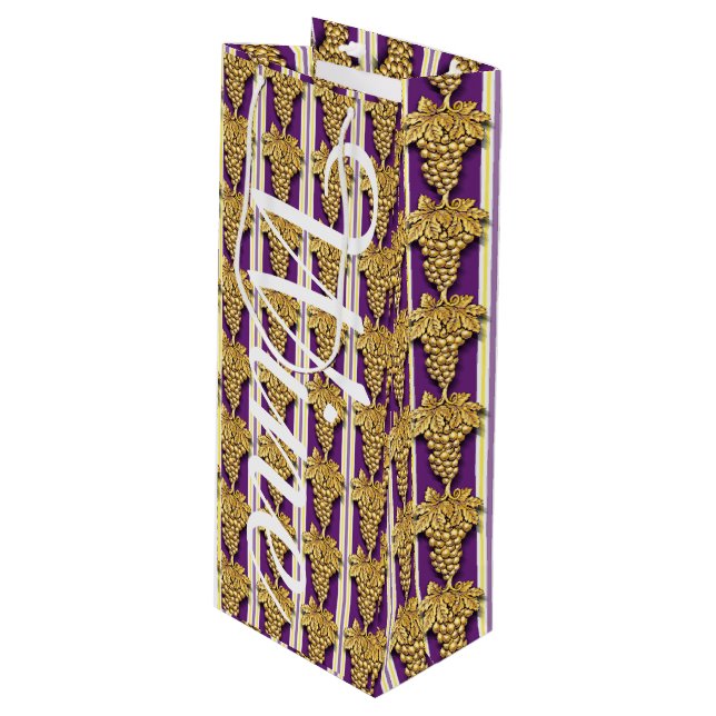 Sacola Para Vinho Padrão de Uvas de ouro (Frente inclinada)