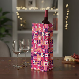 Sacola Para Vinho Padrão de vinho rosa roxo retrô