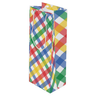 Sacola Para Vinho Padrão de Xadrez de Cores de Arco-Íris, Cores Prim
