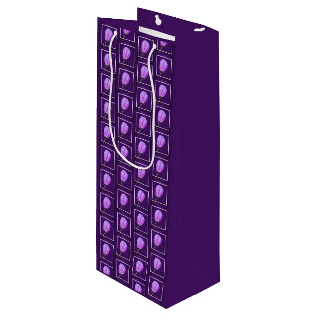 Sacola Para Vinho Padrão do Primavera de Flor Rosa e Roxo (Frente inclinada)