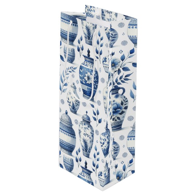 Sacola Para Vinho Padrão Elegante de Jars Ginger de Aquarela (Frente inclinada)