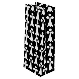 Sacola Para Vinho Padrão Ermine, Padrão Medieval, Branco em Preto