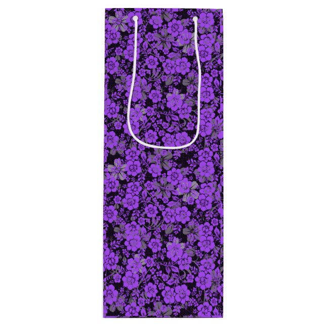 Sacola Para Vinho Padrão floral 15.Purple.b Preto BG (Frente)