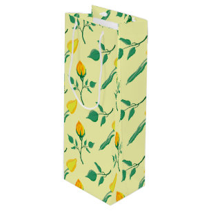 Sacola Para Vinho Padrão floral com rosa amarela e flores tulipas