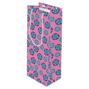 Sacola Para Vinho Padrão Floral Cor-de-Rosa Azul