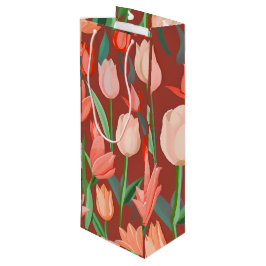 Sacola Para Vinho Padrão Floral de Tulipa Elegante – Primavera Verme