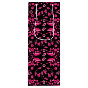 Sacola Para Vinho Padrão Floral Escandinavo Rosa Moderno