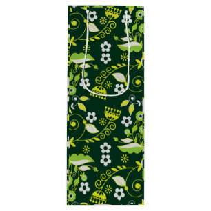 Sacola Para Vinho Padrão Floral Escandinavo Verde Moderno