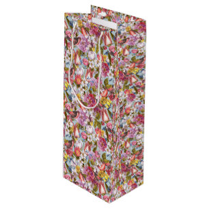 Sacola Para Vinho Padrão Floral Folhagem Pássaros Borboletas Peônia