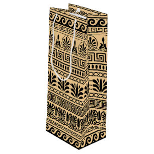 Sacola Para Vinho Padrão Grego Fret, Mediterrâneo, Marrom