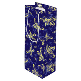 Sacola Para Vinho Padrão Ilustrado de Borboleta Azul e Amarelo