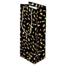 Sacola Para Vinho Padrão Ilustrado de Folhas Negras e Douradas Moder