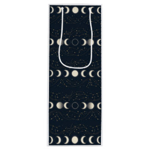 Sacola Para Vinho Padrão Minimalista de Fases Lunares com Estrelas e
