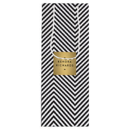 Sacola Para Vinho Padrão Retro Preto e Branco Nome Dourado Logotipo 