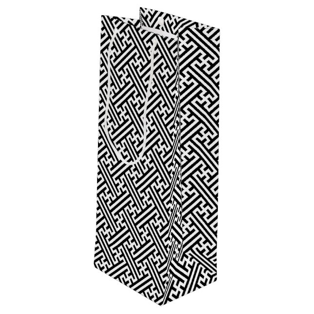 Sacola Para Vinho Padrão Sayagata, japonês, preto e branco (Verso inclinado)