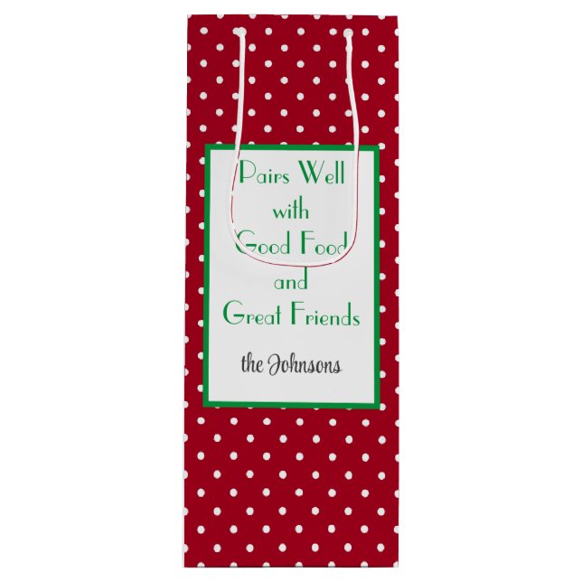 Sacola Para Vinho Padrão suíço com pontos vermelhos e brancos person (Frente)