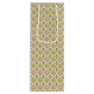Sacola Para Vinho Padrão Tribal Geométrico Moderno Oliva e Magenta