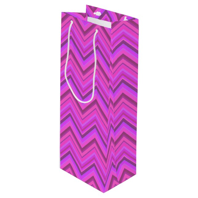 Sacola Para Vinho Padrão zigzag de listras rosa (Frente inclinada)