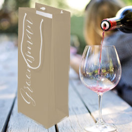 Sacola Para Vinho Padrinho de Casamento com Letra Estilizada Caqui