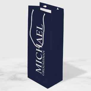 Sacola Para Vinho Padrinho de casamento Personalizado Azul Marinho M