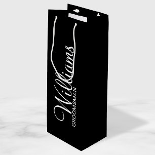 Sacola Para Vinho Padrinho de casamento Personalizado Branco e Preto