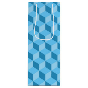 Sacola Para Vinho Padrões GEOMÉTRICOS DE CUBO AZUIS BRILHANTES