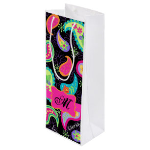 Sacola Para Vinho Paisley de Mod Personalizado com Monograma Rosa Pr