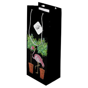 Sacola Para Vinho Palm Black Pink Flamingo Flamingos Wine Bag