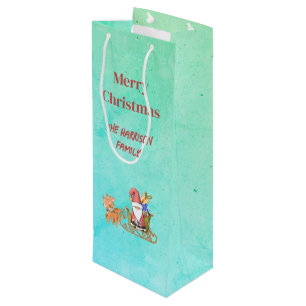 Sacola Para Vinho Papai Noel com Sleigh e Reindeer Personalizados