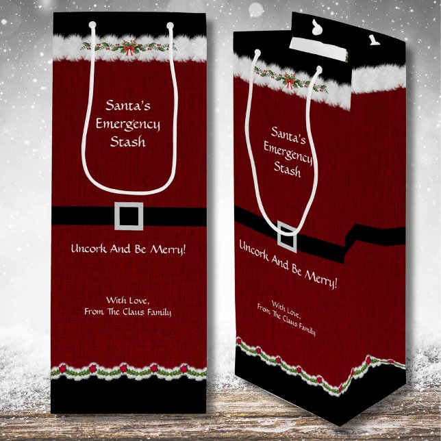 Sacola Para Vinho Papais noeis Negros Vermelhos Acessórios Gama Pres (Give the ultimate holiday hostess gift or bottle of cheer in this adorable Santa Suit wine gift bag)