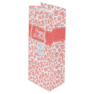 Sacola Para Vinho Parabéns 80 Aniversário Coral/Padrão de Número Bra