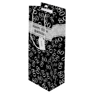 Sacola Para Vinho Parabéns 80 Aniversário Preto/Branco Padrão Numéri