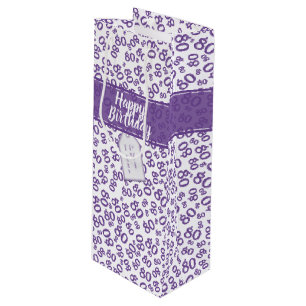 Sacola Para Vinho Parabéns 80 Aniversário Roxo/Branco Padrão