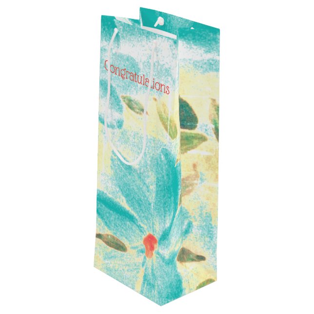 Sacola Para Vinho Parabéns Floral Turquesa (Verso inclinado)