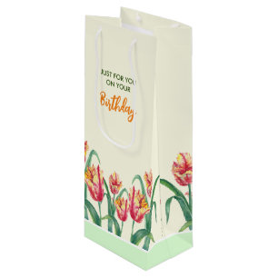Sacola Para Vinho Parrot Amarelo de Aniversário Tulipas Floral Apena