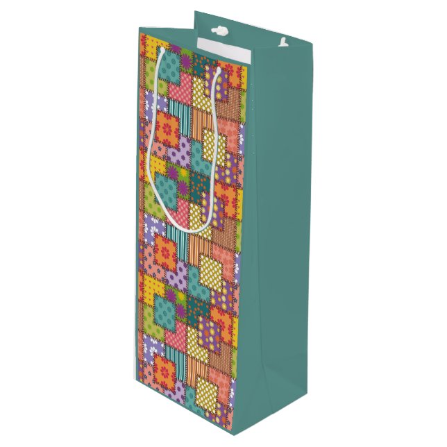 Sacola Para Vinho Patchwork Pattern Flowers Bolinhas Stripe (Frente inclinada)