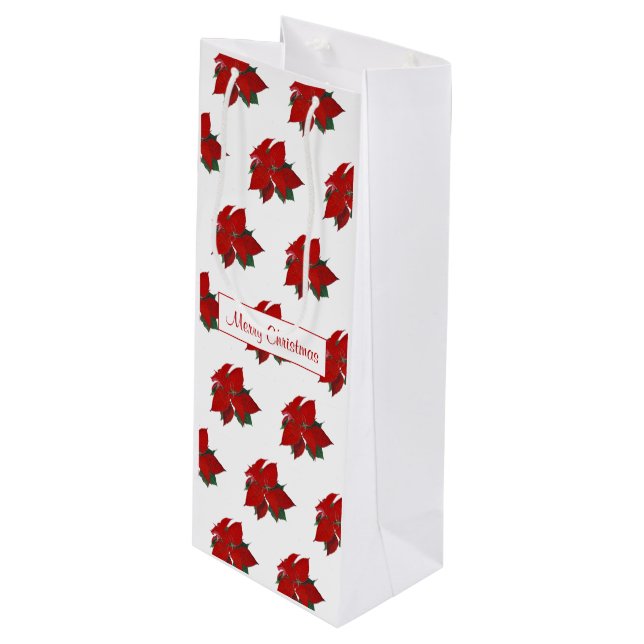 Sacola Para Vinho Pelo Padrão Floral Vermelho Feliz Natal (Frente inclinada)