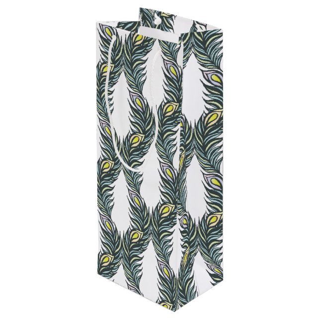 Sacola Para Vinho Penas de pavão, brancas e pretas, russas (Verso inclinado)