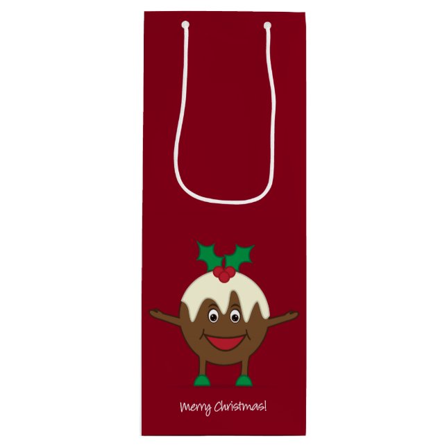 Sacola Para Vinho Personagem de desenho animado de pudim de Natal (Frente)