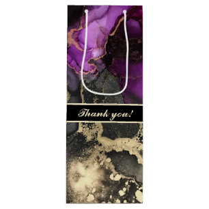Sacola Para Vinho Personalizado Obrigado Preto Roxo Bag de Presente