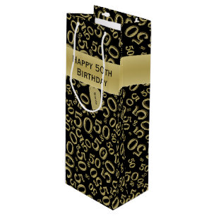 Sacola Para Vinho Personalize: 50th ouro feliz do aniversário/pret